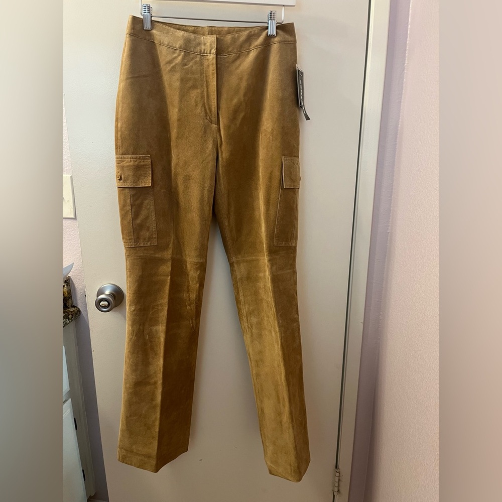 Genuine Leather Elegant Tan Straight Leg Pants NWT Waist 14